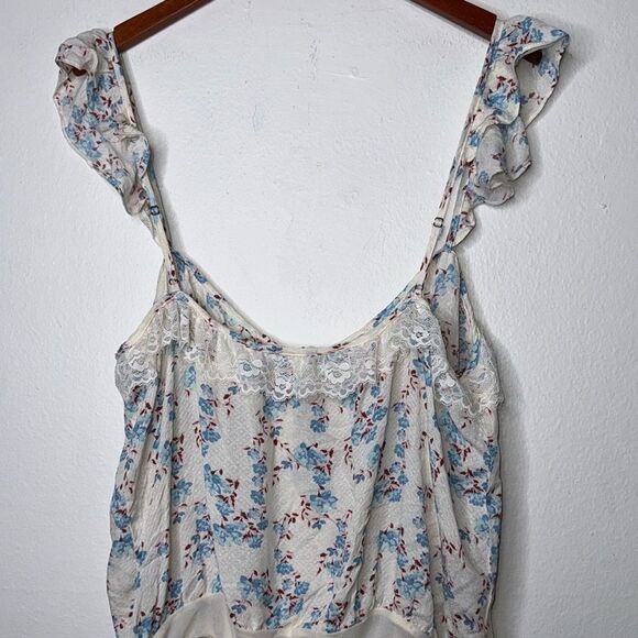 Free People Floral Lace Trim Bodysuit - Cream and Blue - Picture 6 of 10